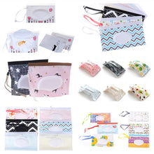 Load image into Gallery viewer, 1PCS Portable Baby Wet Wipes Storage Bag Stroller Carrying Case Easy Carry Snap Strap Wipes Container Clamshell Cosmetic Pouch
